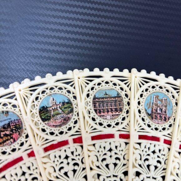 Vintage Pink & Ivory Souvenir Celluloid Plastic Lace Folding Hand Fans SET OF 2 - Picture 7 of 12